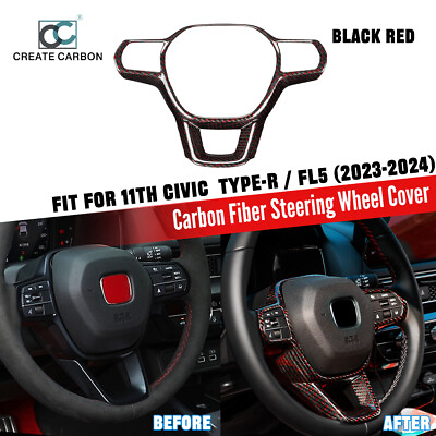 #ad Dry Carbon Fiber Steering Wheel Cover for 11th Gen Civic Type R FL5 Black Red $228.99