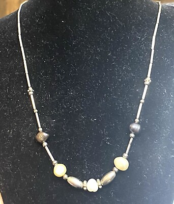 #ad S 222 Vintage necklace liquid silver natural pearls Native American $29.00