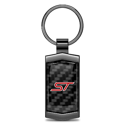 #ad Ford ST Real Black Carbon Fiber Gunmetal Metal Case Key Chain $23.95