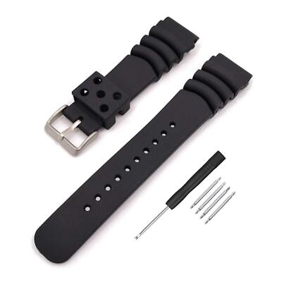 #ad Black Silicone Rubber Curved Line Watch Band 18mm 20mm 22mm 24mm Fit for Seik... $19.66