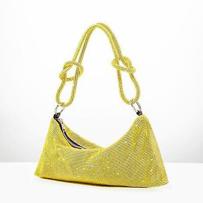#ad Yellow Crystal Evening Bag Pink Knot Handbag Bling Bag Crystal Clutch $68.00