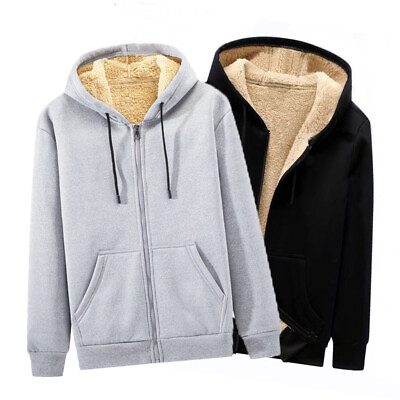 #ad Mens Fleece Fur Hooded Jacket Coat Zip Up Warm Hoodie Sweatshirt Outwear *USA $18.99