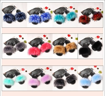#ad Faux Fur Slides Fuzzy Fluffy Slippers for Women Indoor Outdoor Sandals Open Toes $15.99