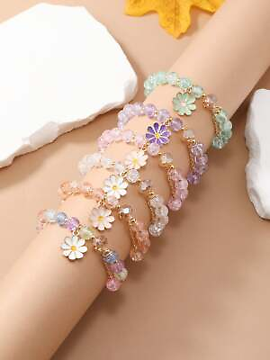 #ad 6pcs Flower Charm Beaded Bracelet Set Women Bracelet Stackable Bracelet Crafted $6.82