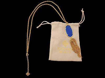 #ad Kednra Scott Rayne Gold Tone Blue Natural Stone Tassel Necklace 32.5quot; $40.50