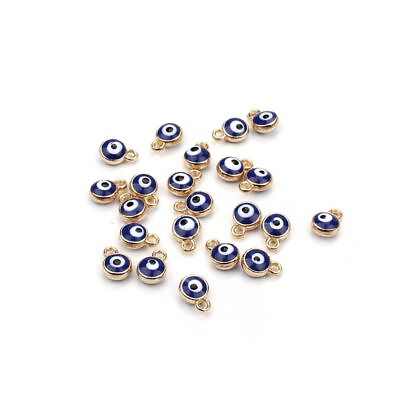 #ad Blue Turkish Eye Beads Pendant Gold Silver Plated Bracelet Necklace Charms 30Pcs $9.77