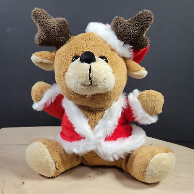 #ad Reindeer Santa Hat Plush Stuffed Animal Kids of America 2015 8quot; Moose Christmas $5.95