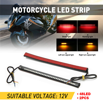 #ad 2x Motorcycle Flexible LED 48 Strip Light Tail Integrated Brake Stop Turn Signal $9.99