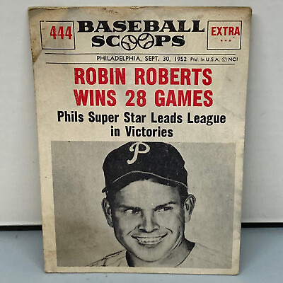 #ad Robin Roberts Wins 28 Games #444 1961 Scoops HP Baseball Card $3.69