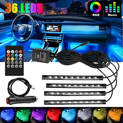 #ad 4PCS 36 LED Car Interior Atmosphere Neon RGB Lights Strip Music Remote Control $11.99