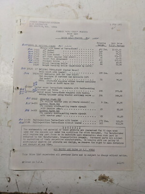 #ad JOHNSON WORK HORSE PRODUCTS SATOH 650 G TRACTOR PRICE LIST 1973 ATTACHMENT $185.00