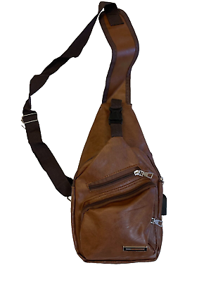 #ad Leather Sling Bag Shoulder Bag Travel Bag Backpack Crossbody Brown USB Unisex $11.99