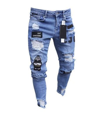 #ad Mens Ripped Skinny Jeans Stretch Distressed Denim Pants Casual Slim Fit Trousers $27.99
