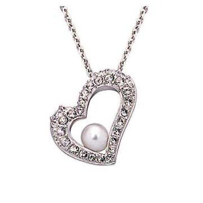#ad Swarovski Rhodium Crystal and White Pearl Heart $150.00
