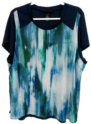 #ad Lane bryant blue green blended sheer women#x27;s short sleeve top 22 24 $14.99