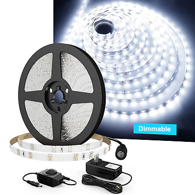#ad 12V 2835 6000K Daylight White Dimmable LED Strip Tape Lights with Power Adapter $11.80