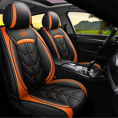 #ad YXQYOEOSO Comfortable Leather Auto Car Seat Covers 5 Seats Full Set Orange Black $74.25