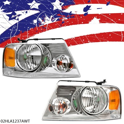 #ad 2X Headlight Assembly Fit For 04 2008 Ford F 150 F150 Chrome Housing Clear Side $60.85