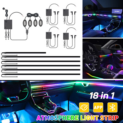 #ad APP RGB Interior Ambient Strip Light Fiber Optic Car Atmosphere Decor Lamp Kit $83.99