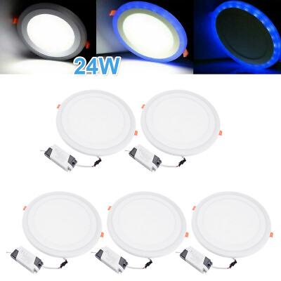 #ad 5Pcs 24W Blue White LED Ceiling Light Fans Recessed Panel Downlight Spot Lamp $43.99