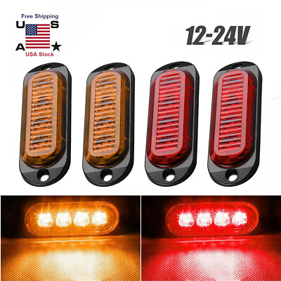 #ad 4x 4LED Side Marker Amber Red Lights Clearance Light Truck Trailer RV Waterproof $10.90