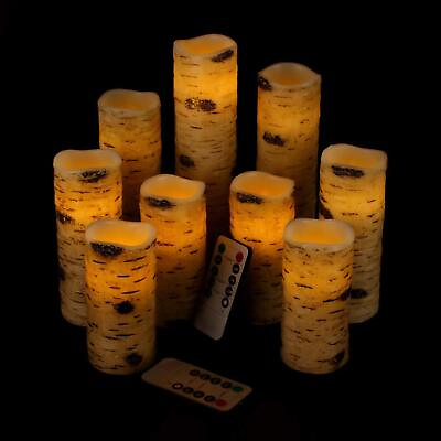 #ad Flameless Candles Birch Bark Effect Battery Operated Candles 4quot; 5quot; 6quot; 7quot; 8quot; 9... $45.65