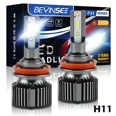 #ad BEVINSEE H11 H9 H8 LED Headlights Bulbs Kit Low Beam Fog Lights 50W 6000K 6000LM $9.99