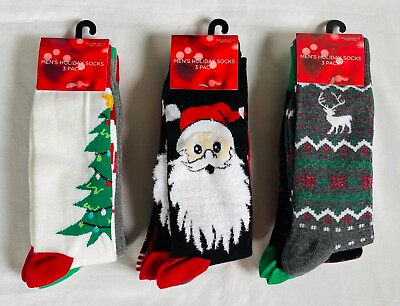 #ad Men#x27;s Christmas Socks Shoe Size: 7 12 Assorted Patterns 9 Pairs NEW $24.88