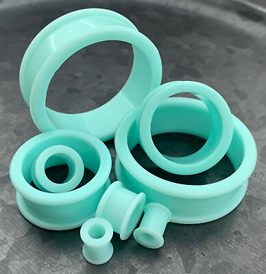 #ad PAIR Teal Solid Silicone Tunnels Double Flare Plugs Earlets Gauges up to 2 inch $16.95
