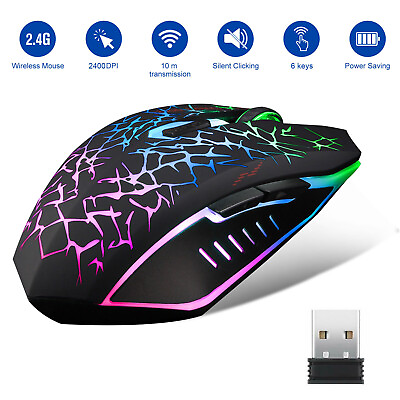 #ad Wireless USB Optical Mice Gaming Mouse 7 Color LED Backlit Rechargeable For PC $9.99