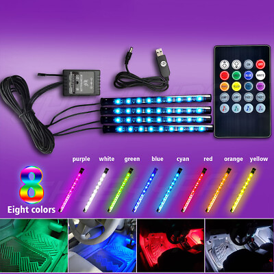 #ad 4PCS 36 LED Car Interior USB Music Light Lights Strip Wireless IR Remote Control $13.99
