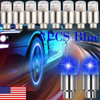 #ad 8x Blue LED Light Car Wheel Tyre Decoration Tire Air Valve Stem Cap Lamps Bulbs $12.79
