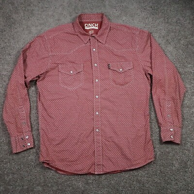 #ad Cinch Shirt Mens L Modern Fit Red Geometric Pearl Snap Western Rodeo Cowboy $24.95