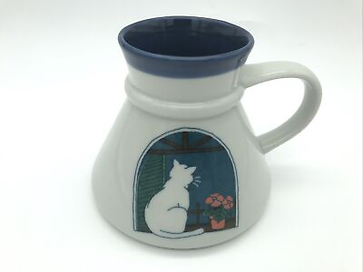 #ad Vintage Otagiri Ceramic Mug Wide Bottom No Slip quot;Cat Windowquot; Hand Crafted Japan $28.85