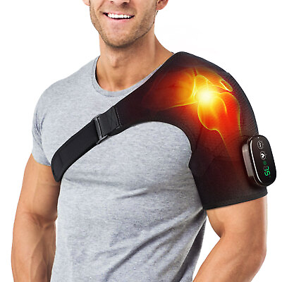 #ad Electric Heating Shoulder Massager Vibration Brace Arthritis Pain Relief Black $39.95