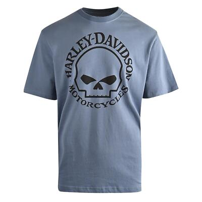 #ad #ad Harley Davidson Men#x27;s T Shirt Heather Federal Blue Skull Short Sleeve S57 $21.00