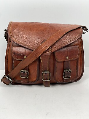 #ad Vintage Rustic Unisex Brown Leather Crossbody Messenger Bag Satchel Saddle Bag $54.95