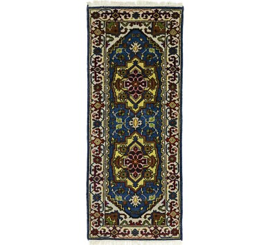 #ad 3X6 Blue Handmade Geometric Heriz Serapi Oriental Rug Kitchen Carpet 2#x27;6X6#x27;2 $188.94