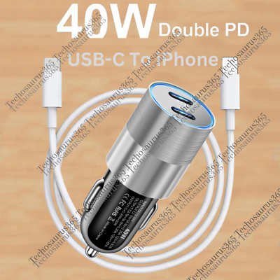 Dual Type C PD Fast 40W Car Charger Adapter Cable For iPhone 14 13 12 11 Pro Max $5.89