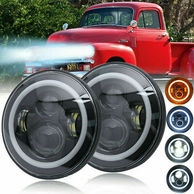 #ad Black Pair 7quot; LED Headlight Round HI LO Sealed Beam for Chevy Pickup Truck 3100 $44.99