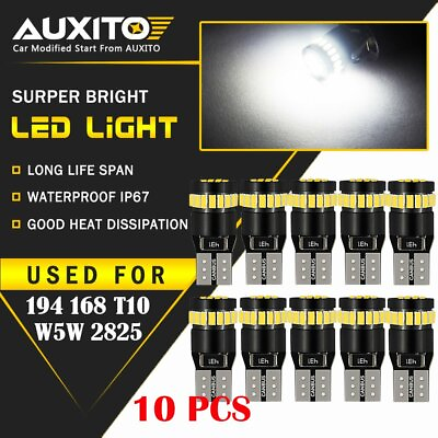 #ad 10X AUXITO T10 168 2825 194 LED License Plate Light Bulb 6000K Bright White EOA $15.09