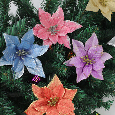 #ad Artificial Flowers Glitter Christmas Ornaments Thanksgiving Birthday Wedding 5pc $8.99