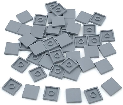 #ad Lego 50 New Light Bluish Gray Tiles 2 x 2 with Groove Flat Smooth Flooring Parts $9.99