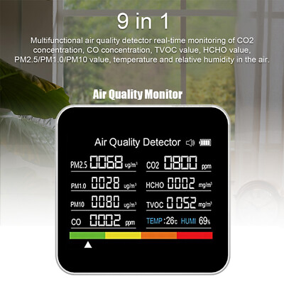#ad #ad 9 in 1 Air Quality Detector TVOC HCHO PM2.5 Carbon Dioxide Monitor W6L2 $31.99