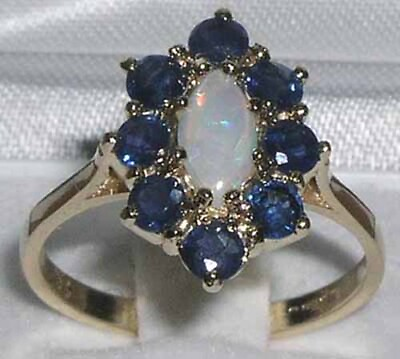 #ad Solid 9k Yellow Gold Natural Opal amp; Sapphire Womens Cluster Ring Sizes 4 to 12 $459.00