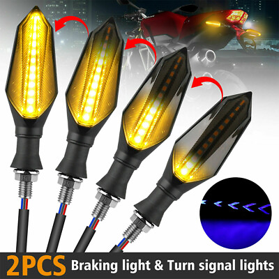 #ad 2x Flowing LED Motorcycle Turn Signals Light Blinker Indicator Tail Lights Amber $7.95