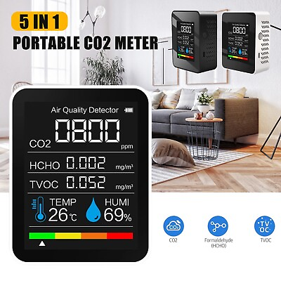 #ad 5 in 1 Air Quality Monitor CO2 Meter Dioxide TVOC HCHO Carbon Detector Mini $19.13