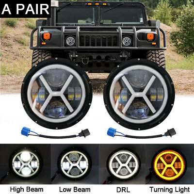 #ad Pair 7quot; inch LED Headlights Halo DRL Beam headlamps For Hummer H1 amp; H2 2003 2009 $57.75