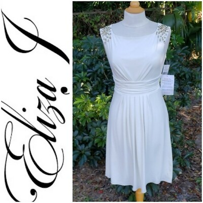 #ad Eliza J NEW Sz M Ivory Jeweled Shoulder A Line Dress Party Wedding Fancy $39.99