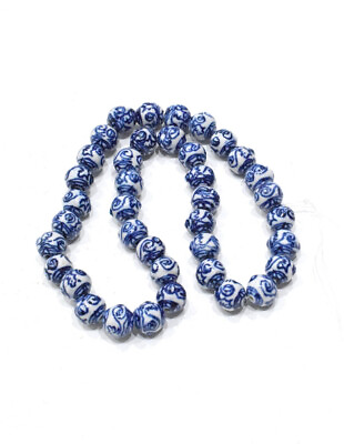 #ad Beads Chinese Porcelain Blue White Bead Strand $6.80